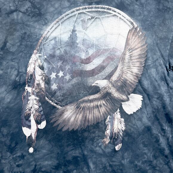 Vintage Y2K Tie Dye Bald Eagle Dream Catcher T-Shirt Gray Short Sleeve Men's 2XL - Picture 2 of 7